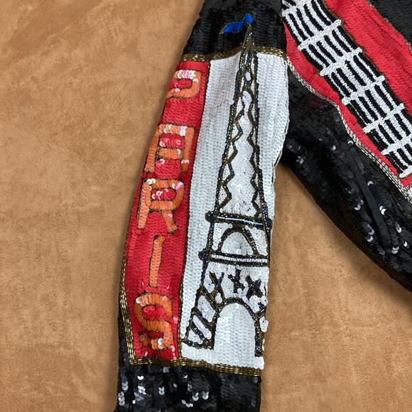 10-12 Vintage Lillie Rubin Sequined Beaded  All over the world Jacket - Picture 4 of 12